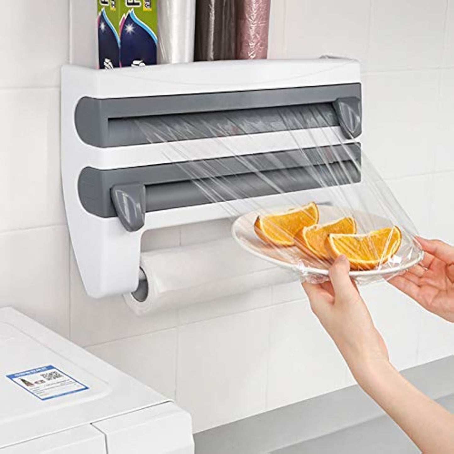 4 In 1 Kitchen Wrap Dispenser Organizer Wall Mounted Storage Rack