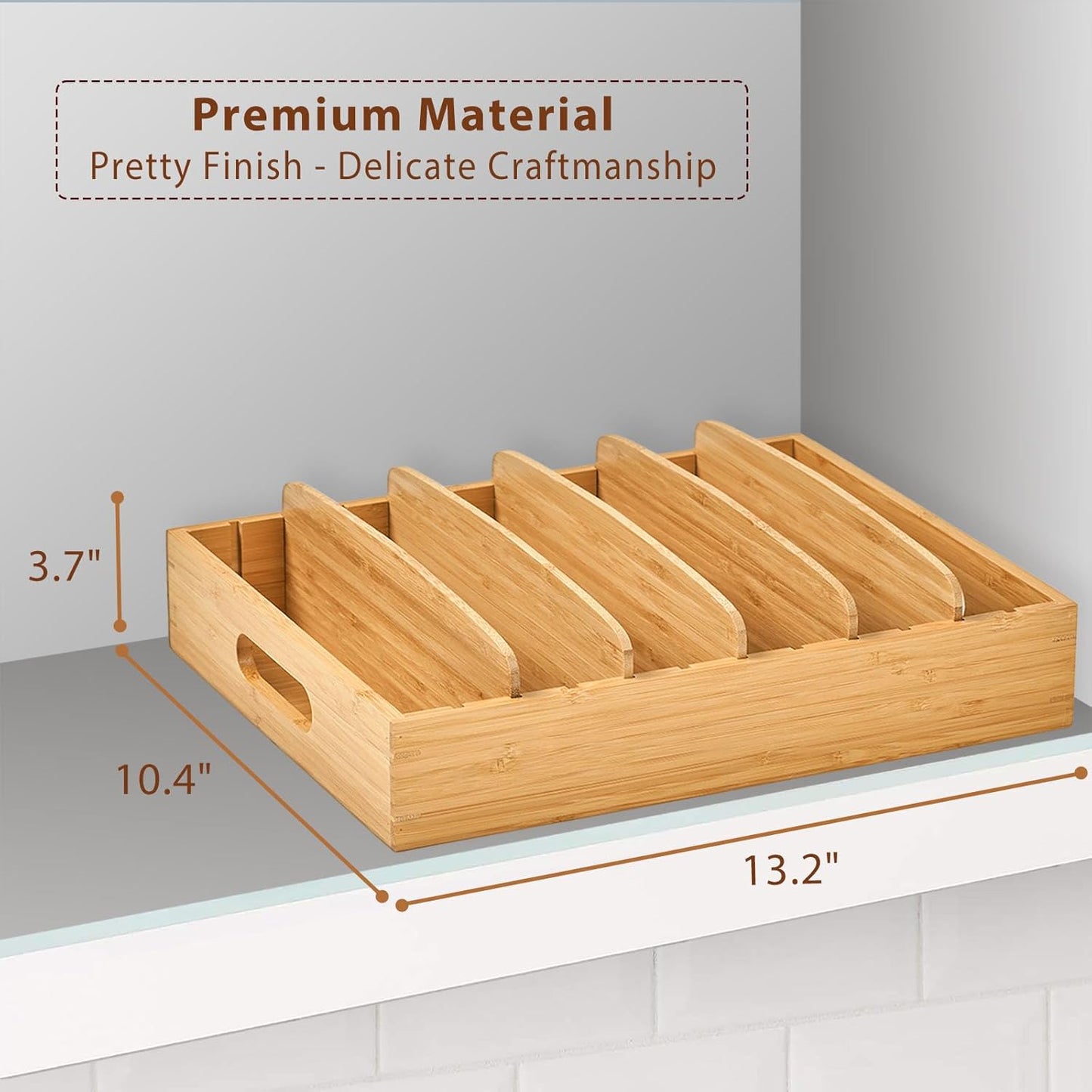 Bamboo Kitchen Lid Organizer Adjustable Storage Rack for Containers