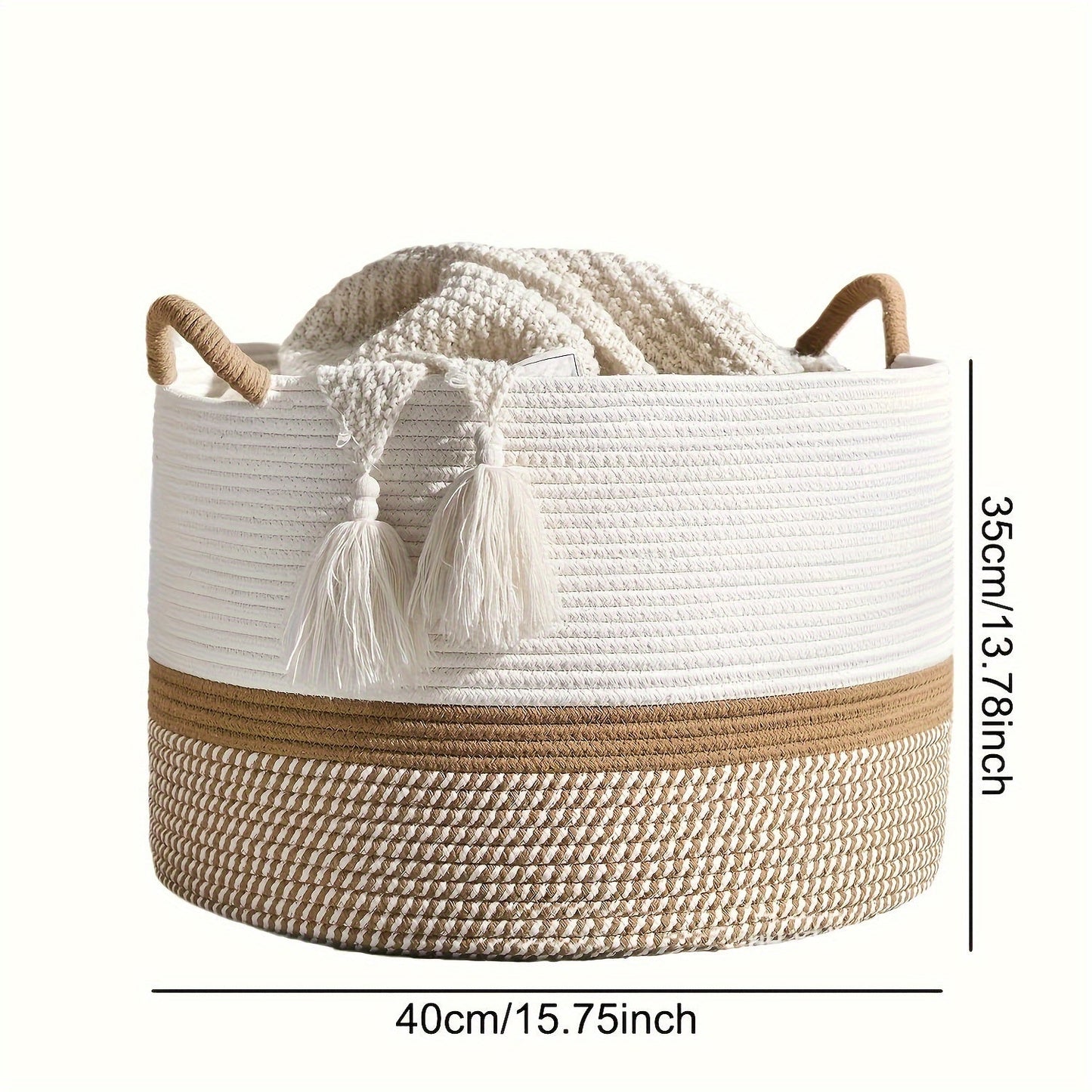 Boho Cotton Storage Basket Woven Laundry Toy Organiser Handles