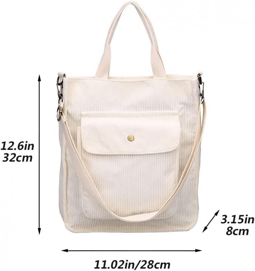 Corduroy Shoulder Bag Adjustable Strap Everyday Tote Bag
