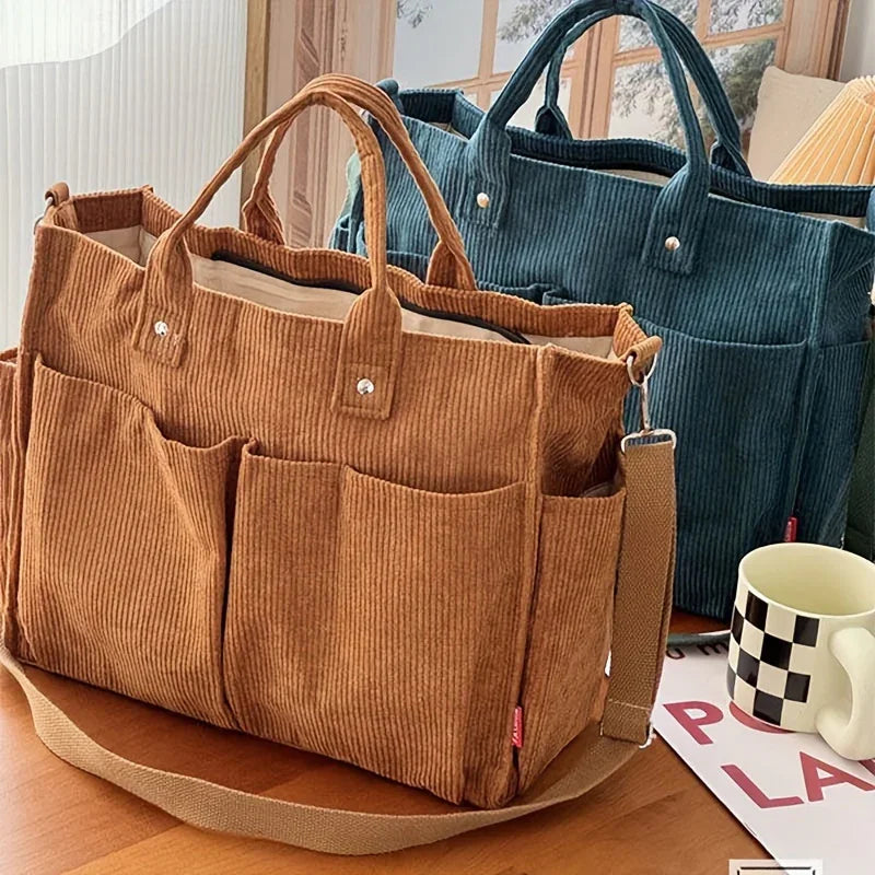 Corduroy Tote Bag Womens Shoulder Bag Large Capacity Crossbody Handbag