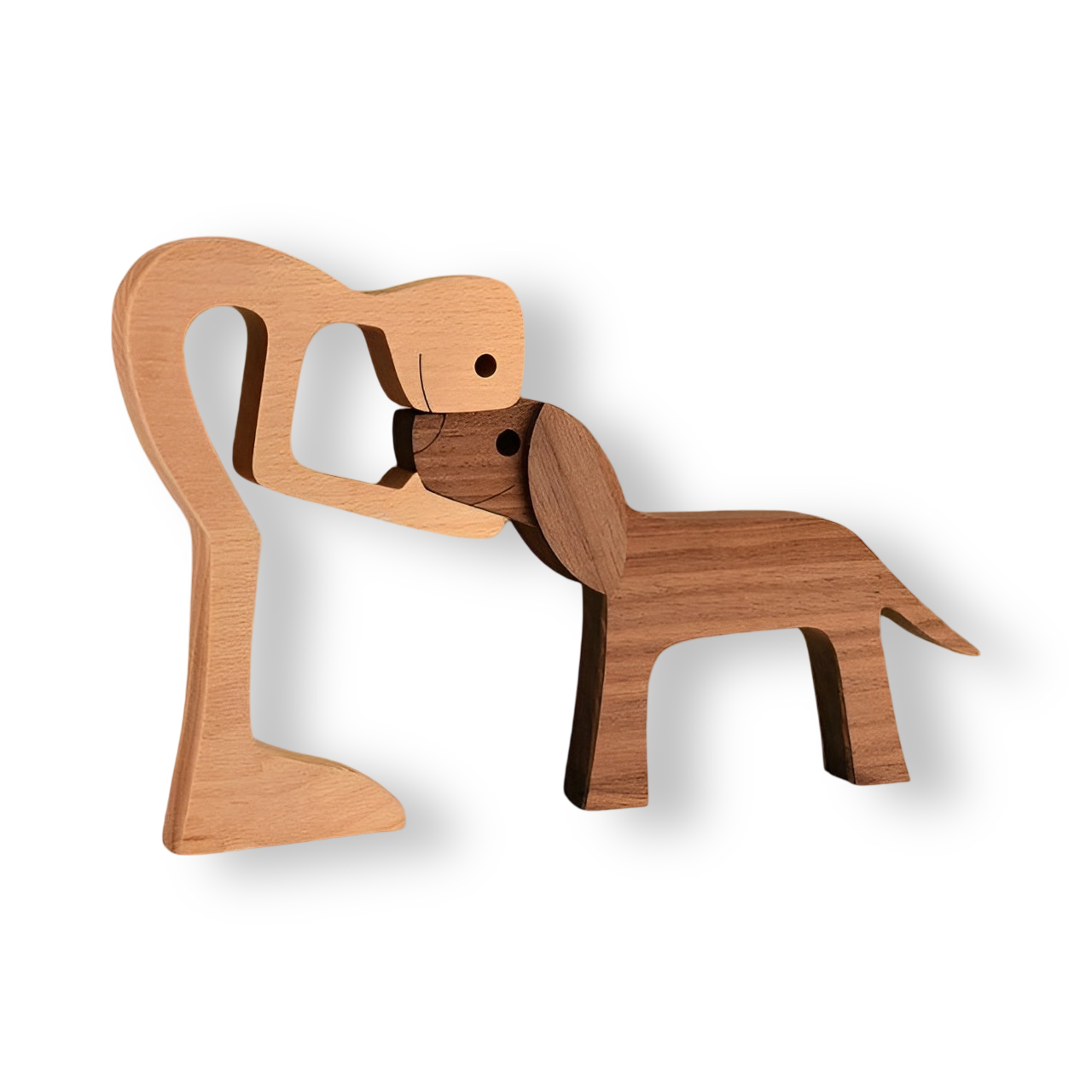 Dog Owner Wooden Sculpture Handmade Pet Bond Decor