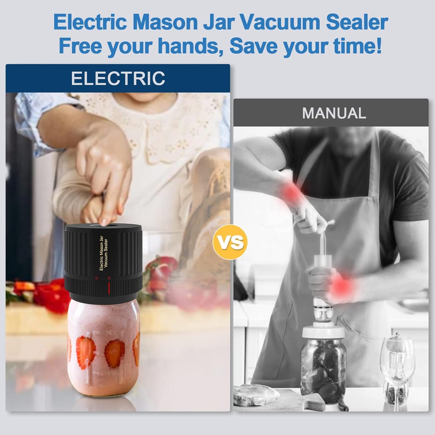 Electric Vacuum Sealer Kit for Mason Jars Wide & Regular Mouth Food Storage
