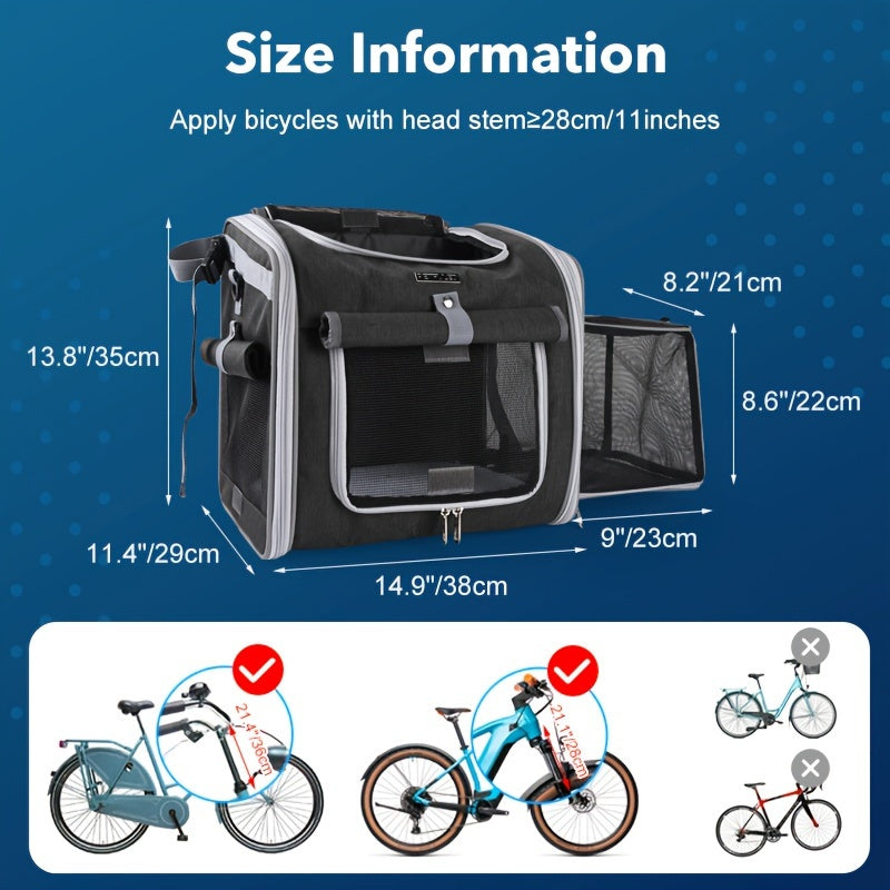 Expandable Pet Bike Basket Small Dog Cat Carrier Bicycle Front Bag