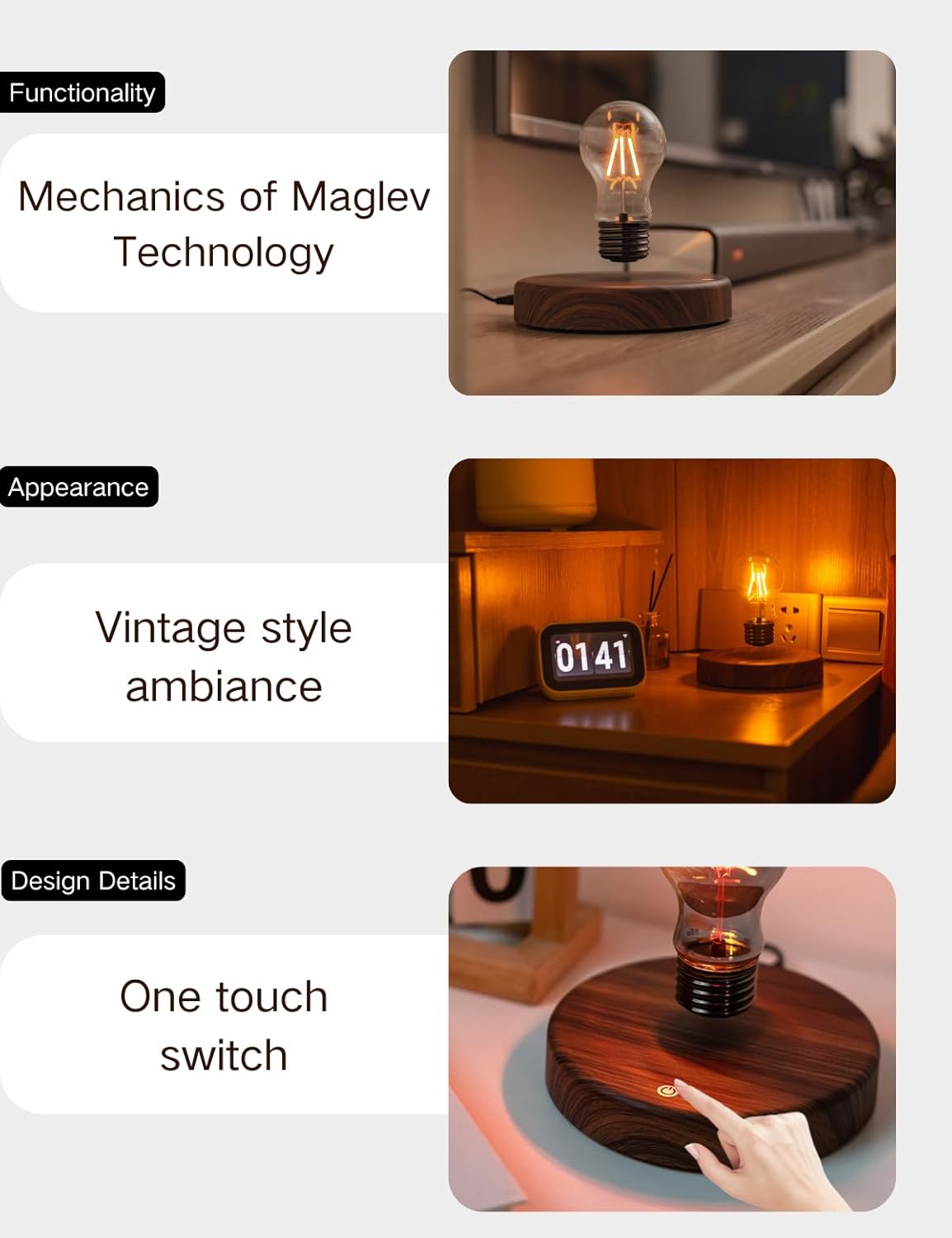 Floating Light Bulb Lamp Magnetic Levitating Lamp With Wooden Base LED Table Lamp