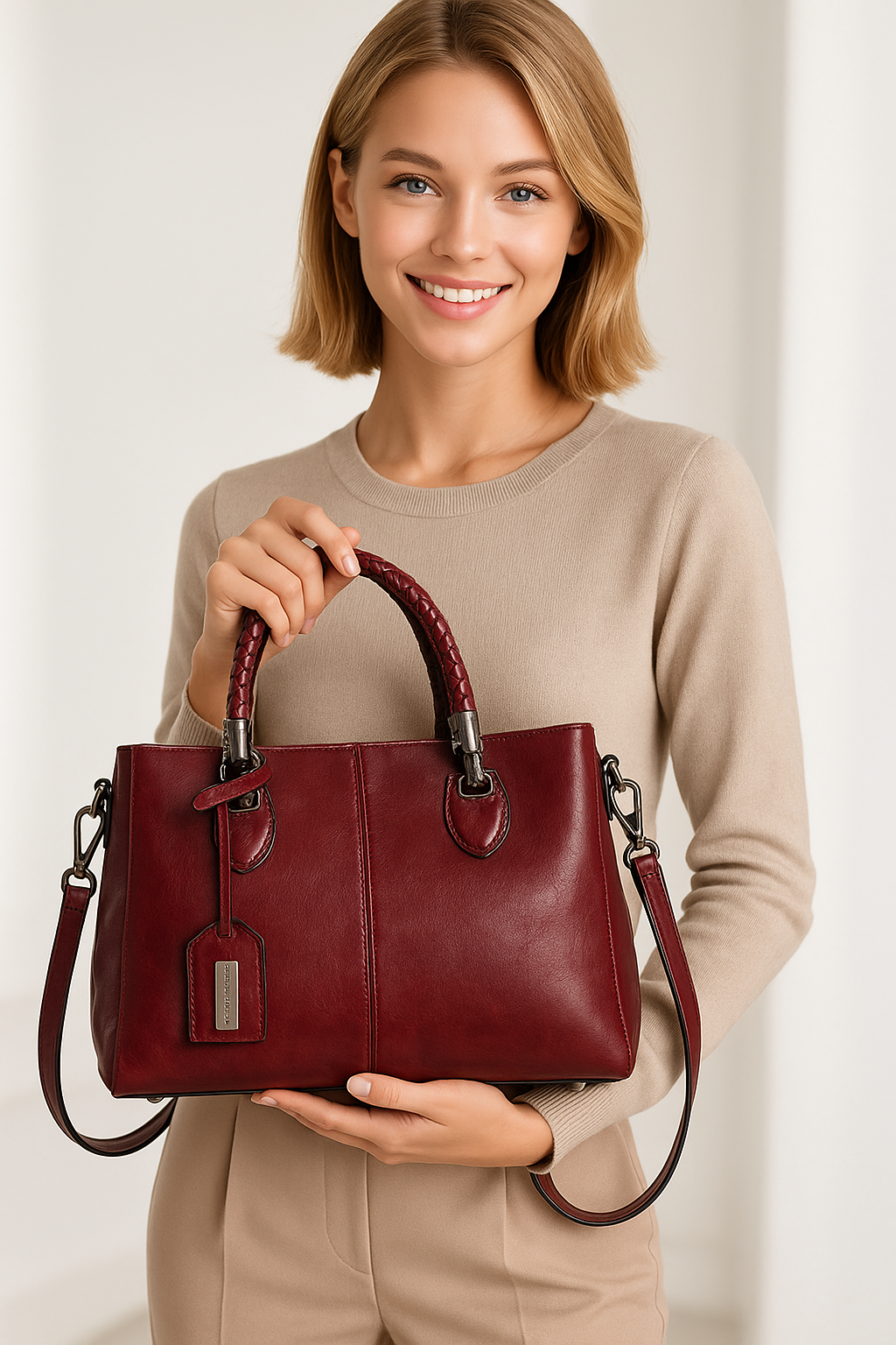 Genuine Leather Shoulder Tote Bag Large Capacity Handbag