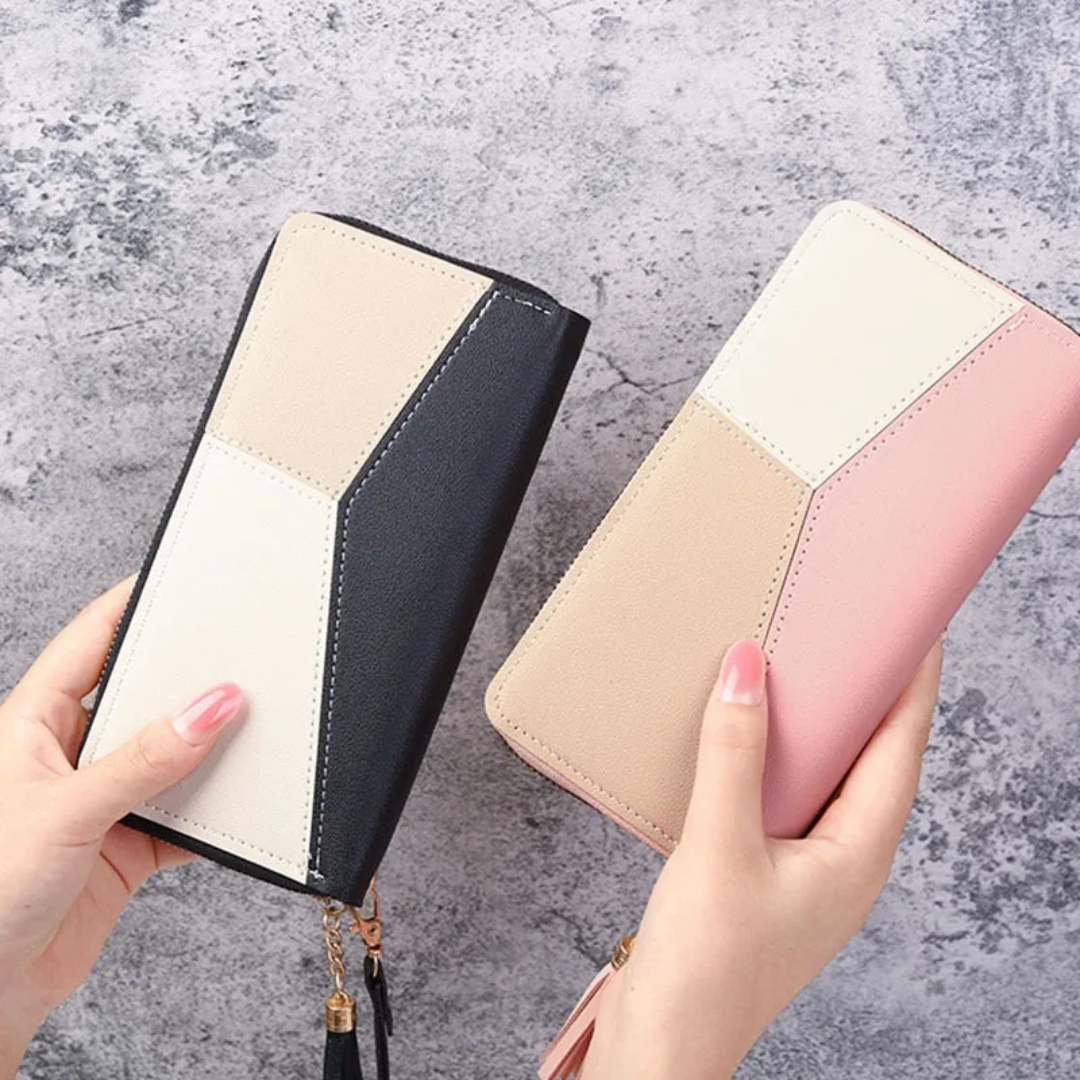 Geometric Long Wallet Large Capacity Wristlet Purse for Everyday Organization