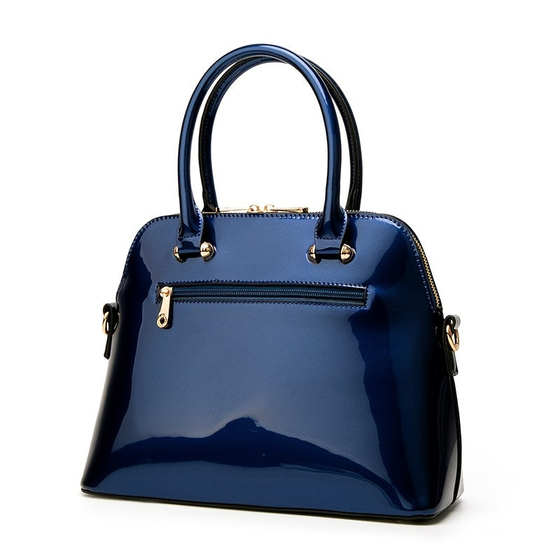 Glossy Zip Handbag Women Elegant Shoulder Tote
