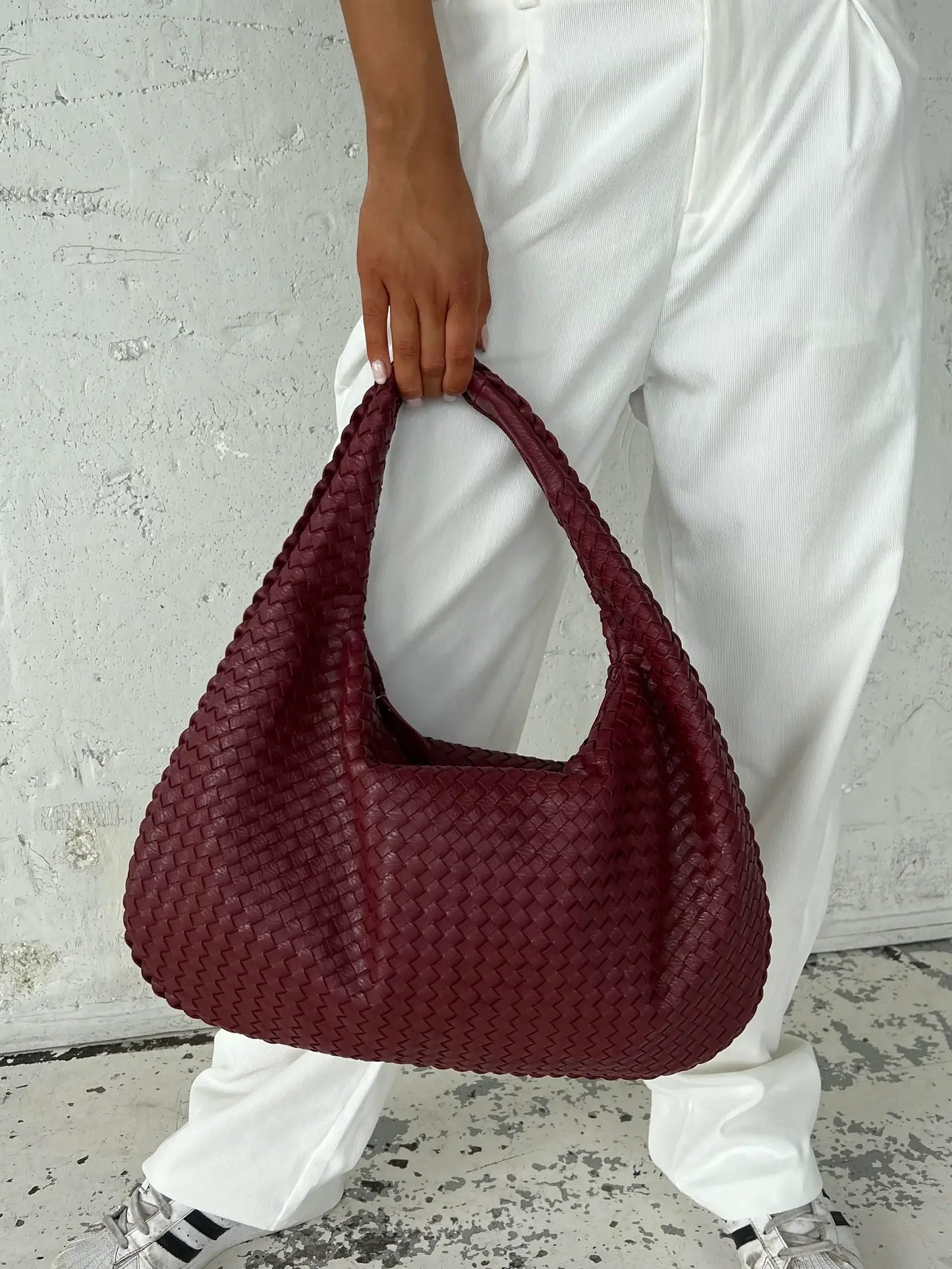 Large Woven Shoulder Bag Soft Vegan Leather Tote
