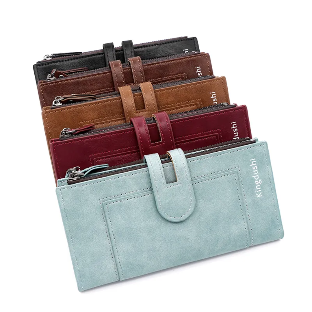 Long Leather Wallet Slim Durable Zippered Wallet for Cards and Cash