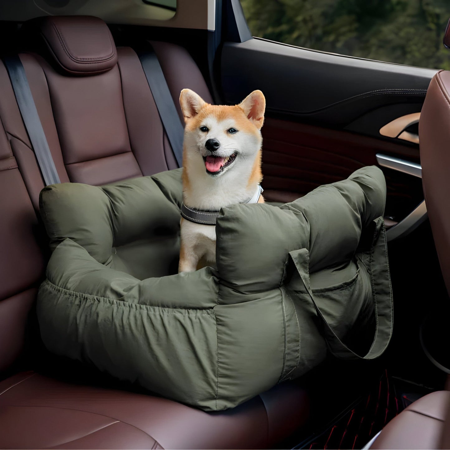 Luxury Dog Car Seat with Blue-White Stripes β Comfortable & Safe Travel Bed for Pets