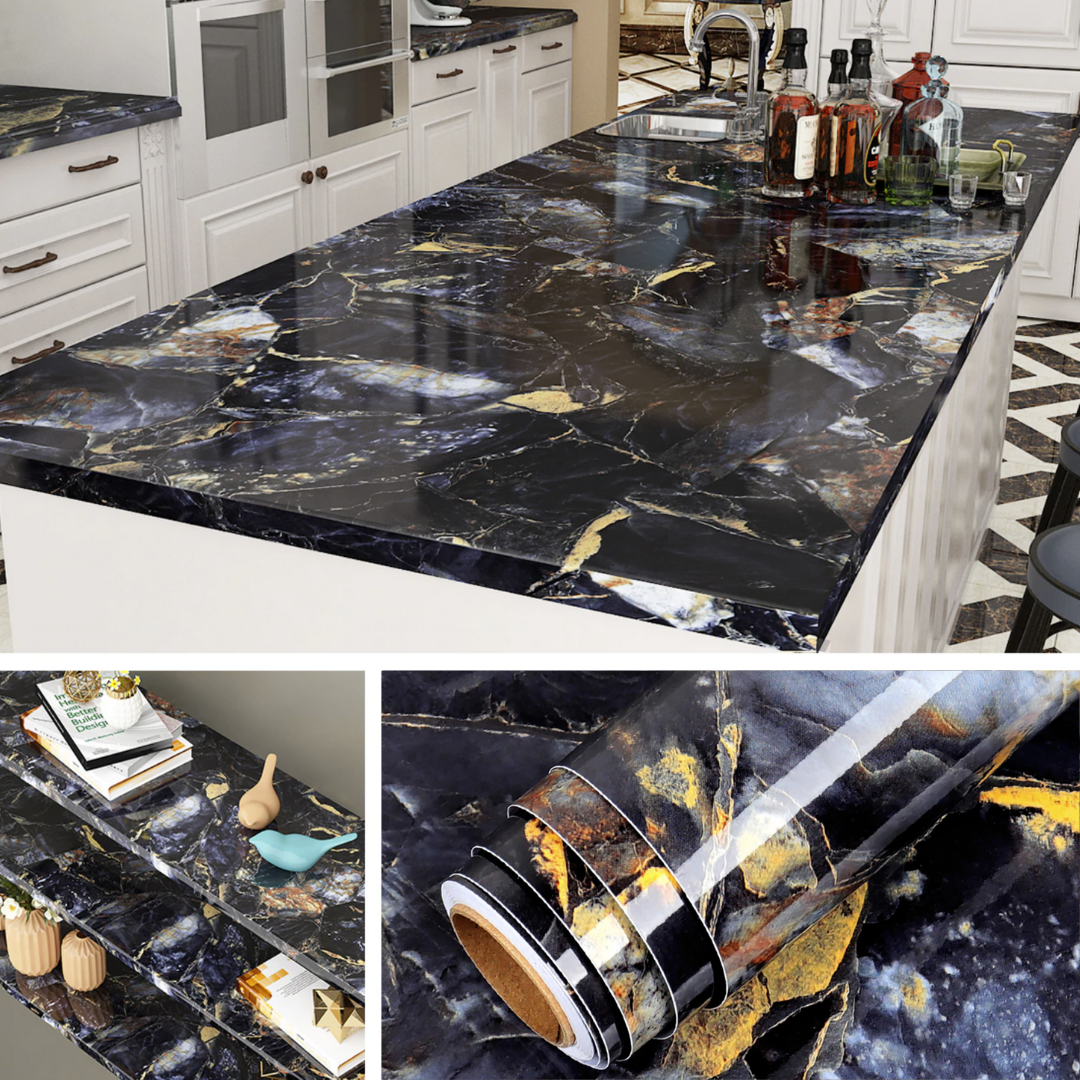 Marble Effect Self Adhesive Vinyl Wrap Waterproof Furniture Film