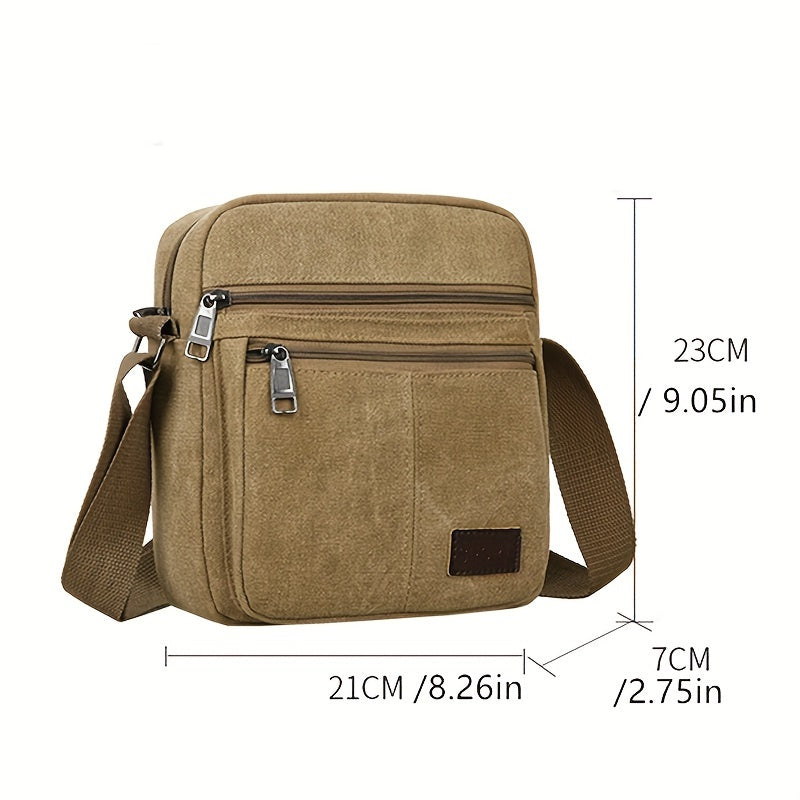 Mens Canvas Shoulder Bag Multi Pocket Casual Crossbody Bag
