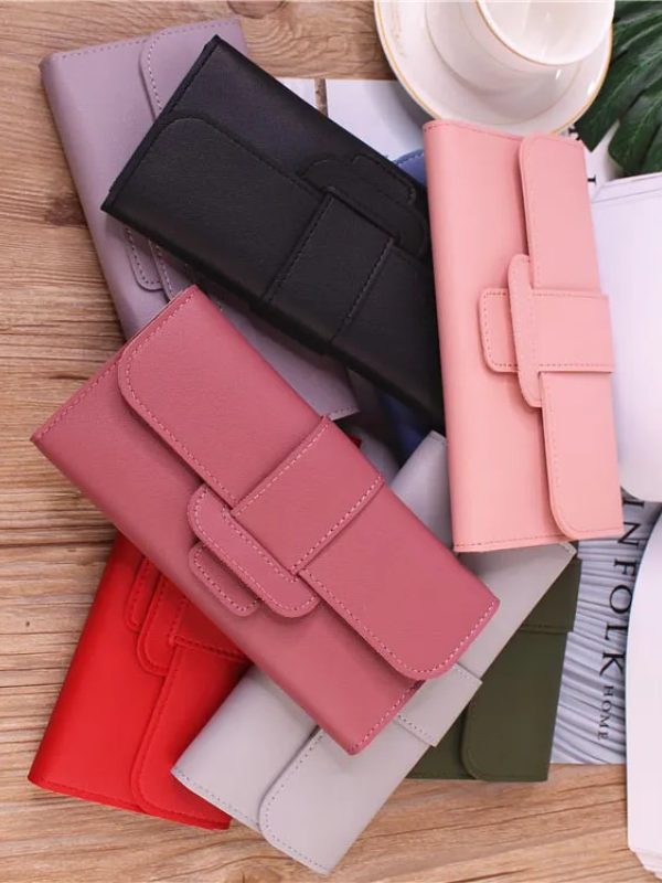 Minimalist Long Leather Wallet Slim Design Fold Clutch for Women