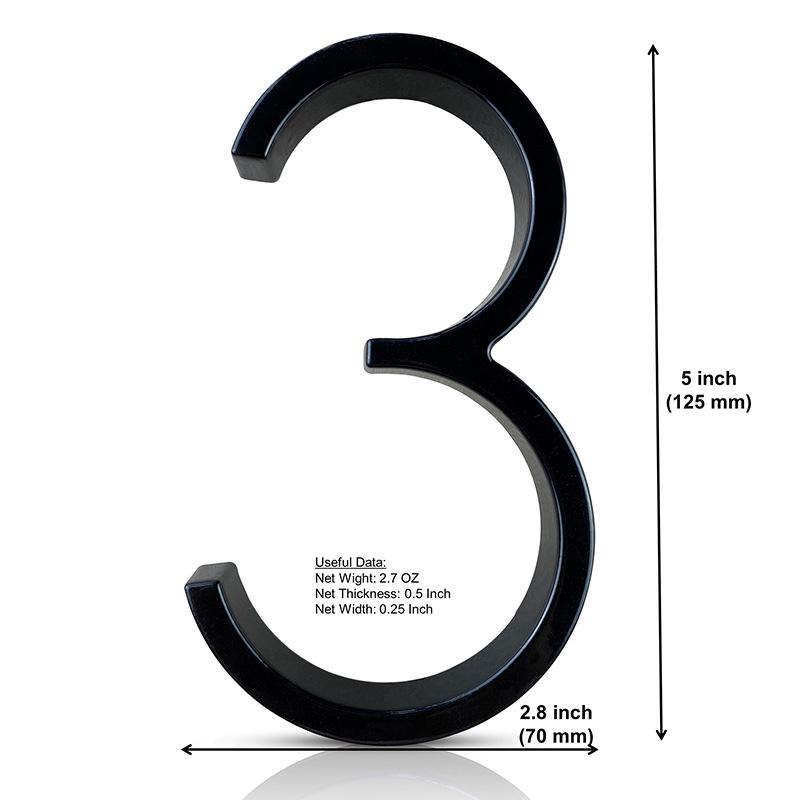 Modern Black House Number Sign Rustproof Zinc Alloy Address Plaque Wall Mounted