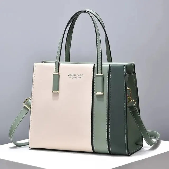 Patchwork Leather Handbag Adjustable Strap Shoulder Bag