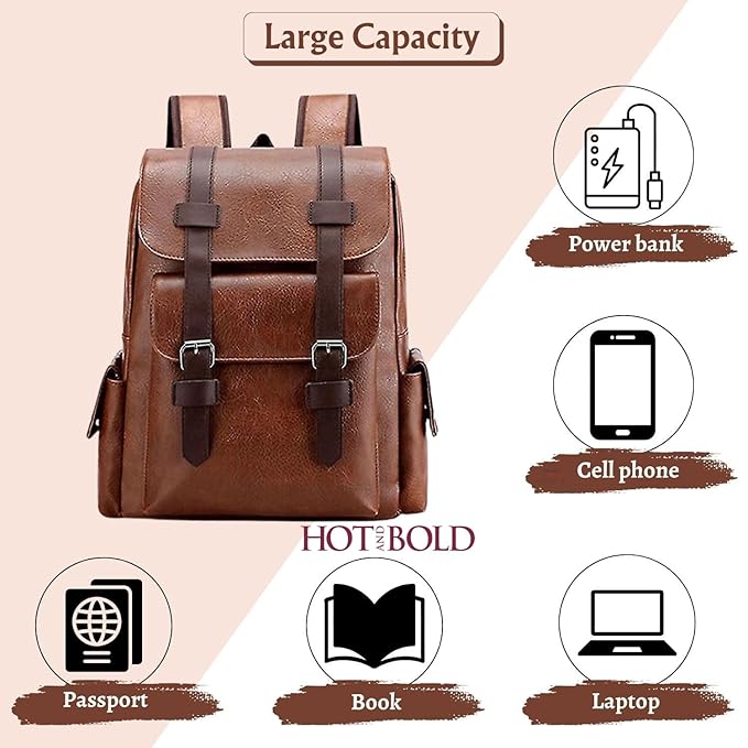 Premium Leather Laptop Backpack USB Travel Business