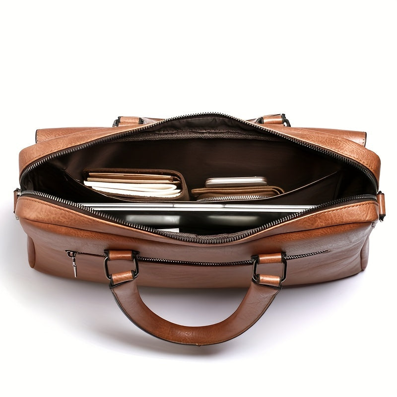 Retro Leather Messenger Bag Business Shoulder Briefcase