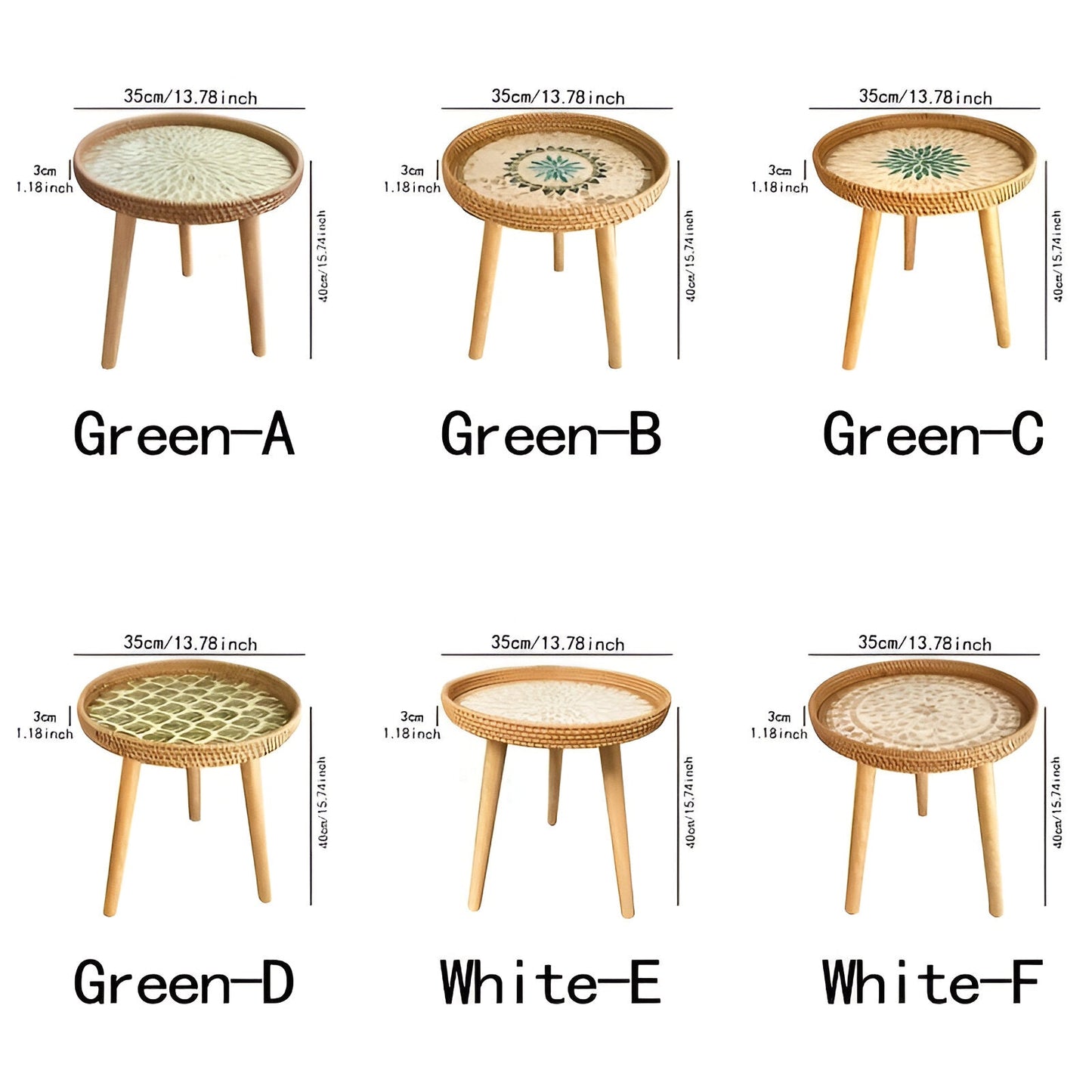 Scandinavian Round Coffee Table Rattan Accent Side Table