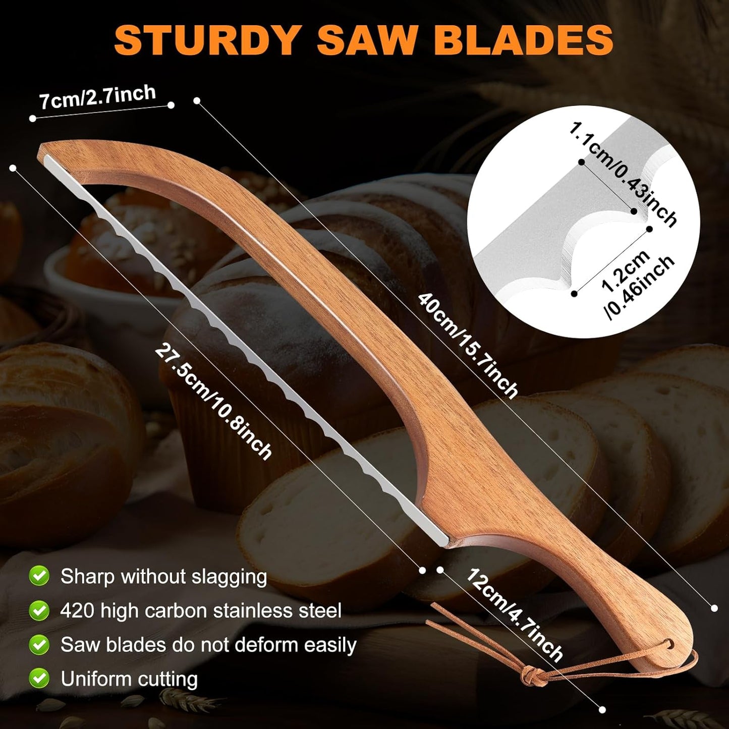 Serrated Bread Knife Stainless Steel Wooden Handle Cutter