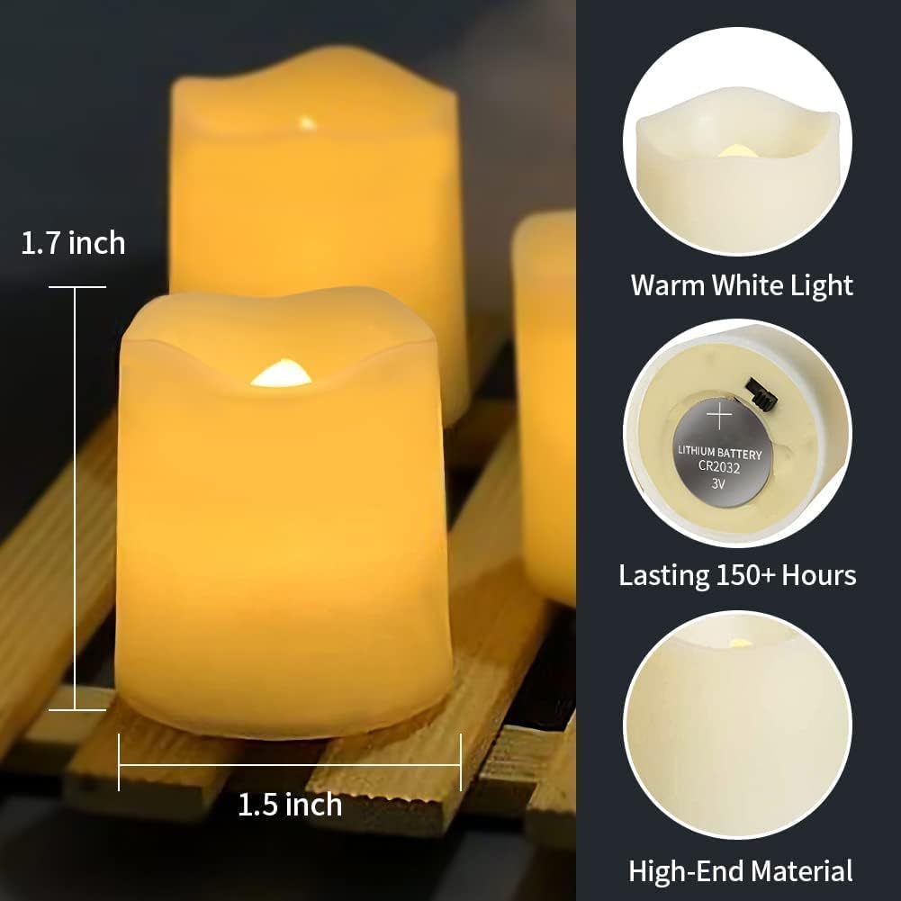 Set of 24 LED Flameless Candles Warm White Flickering Tea Lights Battery Operated