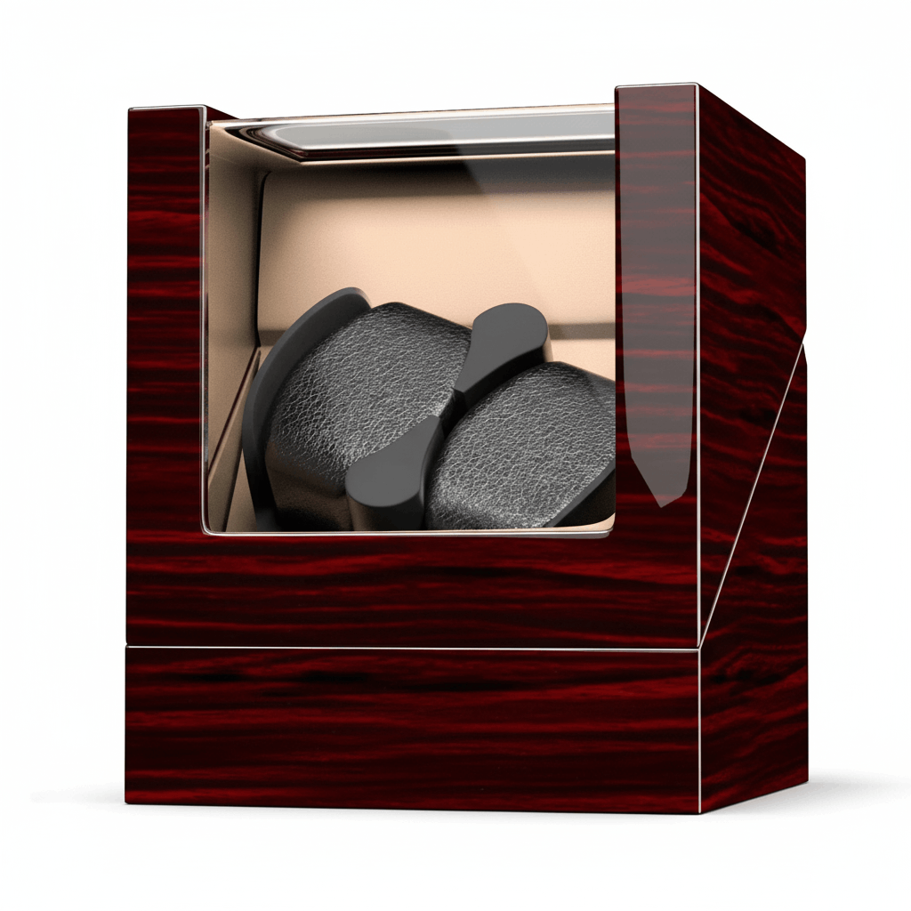 Two black stones in a wooden box with a glass lid on a white background