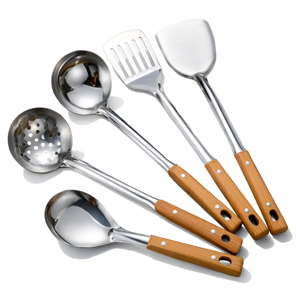 Stainless Steel Kitchen Utensil Set Wooden Handle Cookware Tools