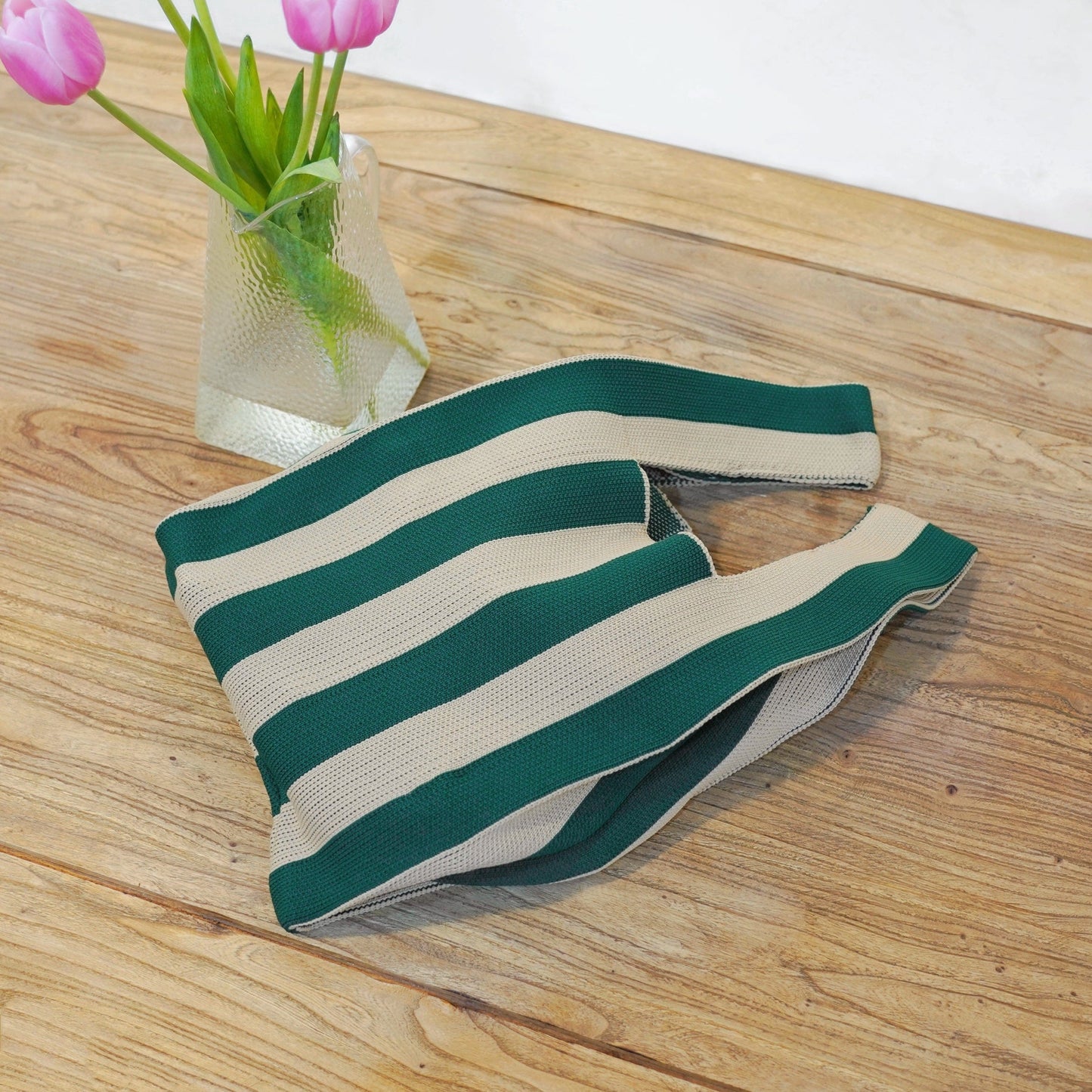 Striped Woven Tote Bag Lightweight Handmade Everyday Shopper Bag
