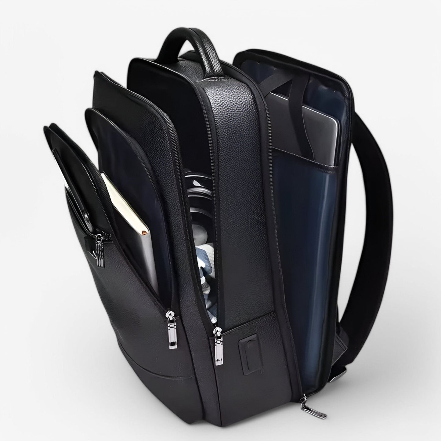 USB Charging Leather Laptop Backpack Business Travel