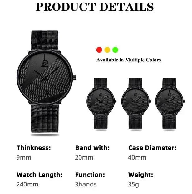 Ultra-Thin Minimalist Quartz Watch with Mesh Strap