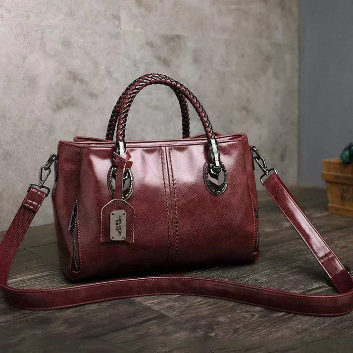 Vintage Leather Tote Bag Braided Handle Shoulder Purse