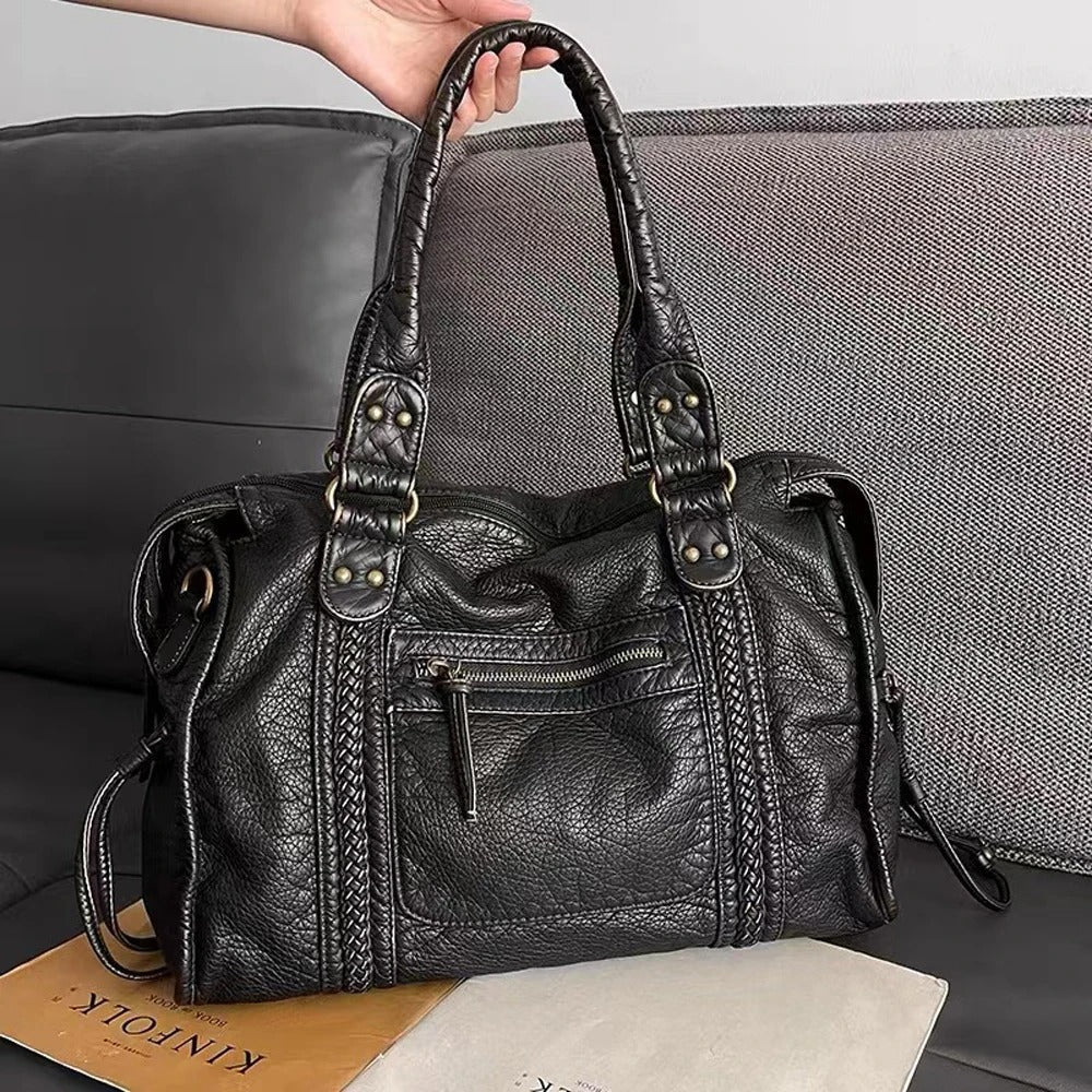Vintage Leather Tote Bag Large Womens Shoulder Handbag