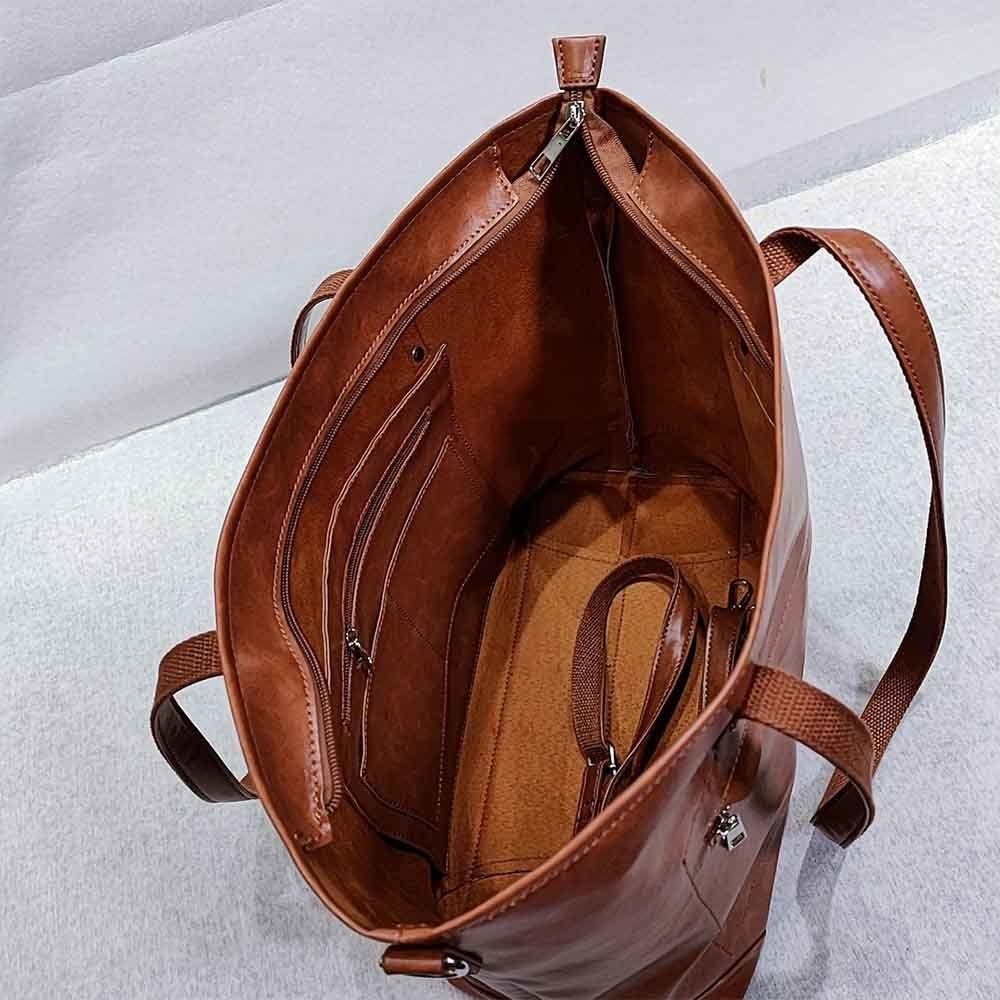 Vintage PU Leather Tote Bag Large Capacity Shoulder Handbag