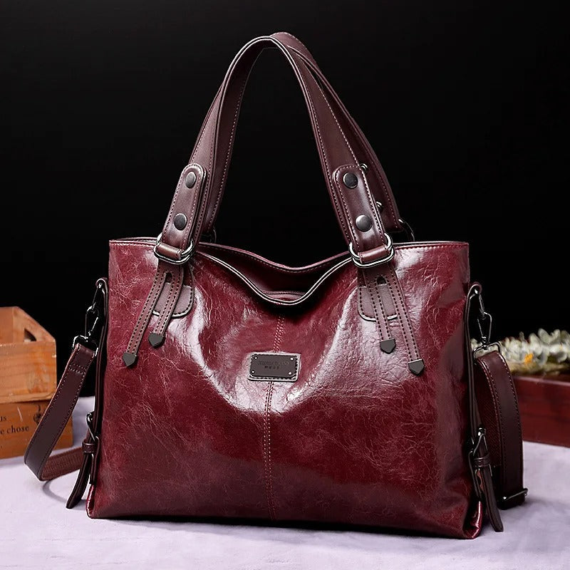 Vintage Soft Leather Tote Bag Womens Shoulder Handbag