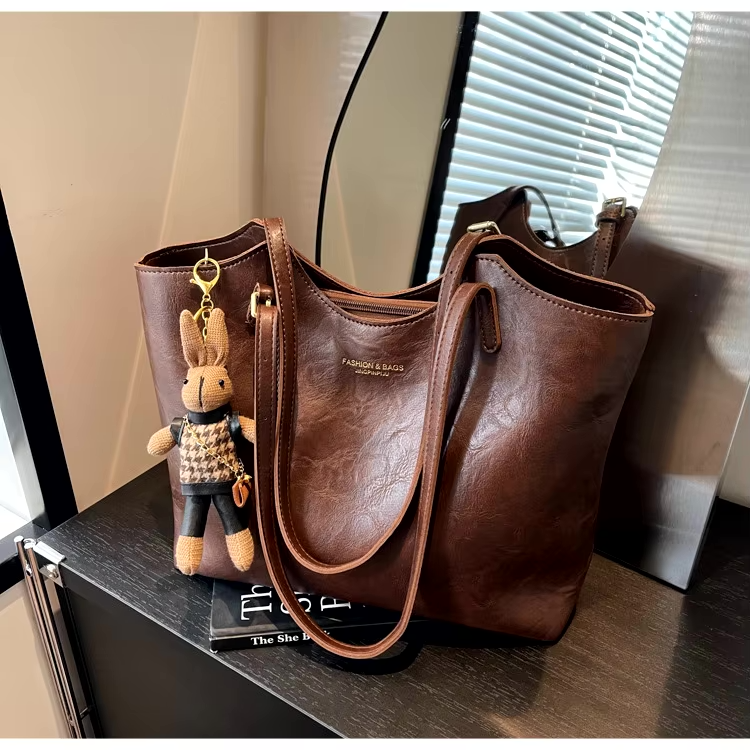Vintage Tote Shoulder Bag Large Vegan Leather Handbag