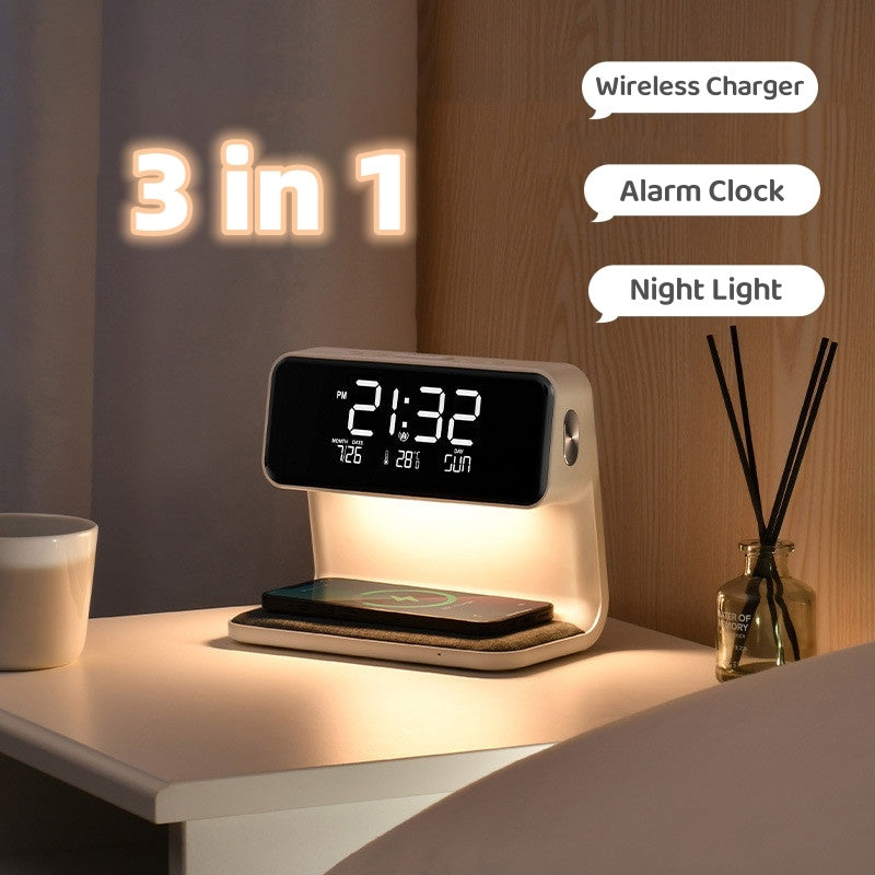 Wireless Charging Bedside Lamp LED Alarm Clock Touch Table Light