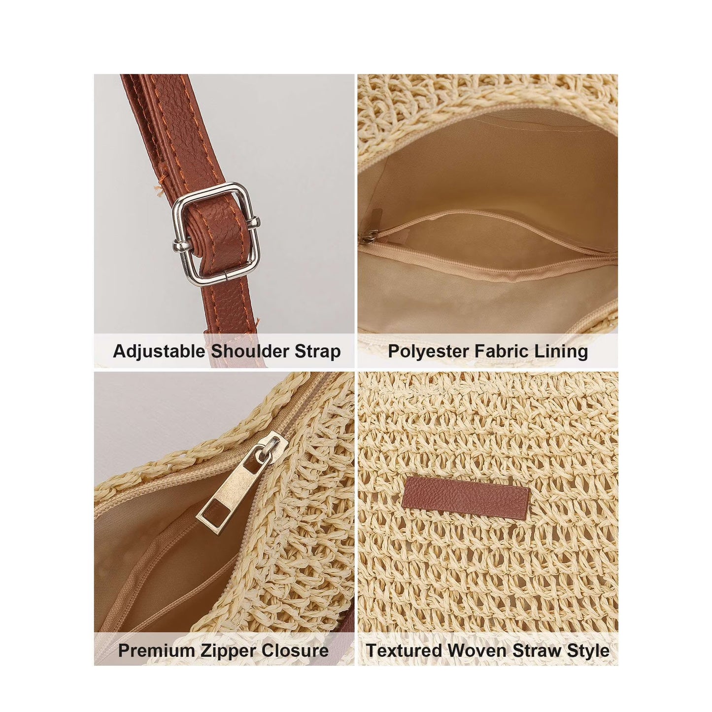 Woven Straw Crossbody Bag Womens Summer Beach Shoulder Bag