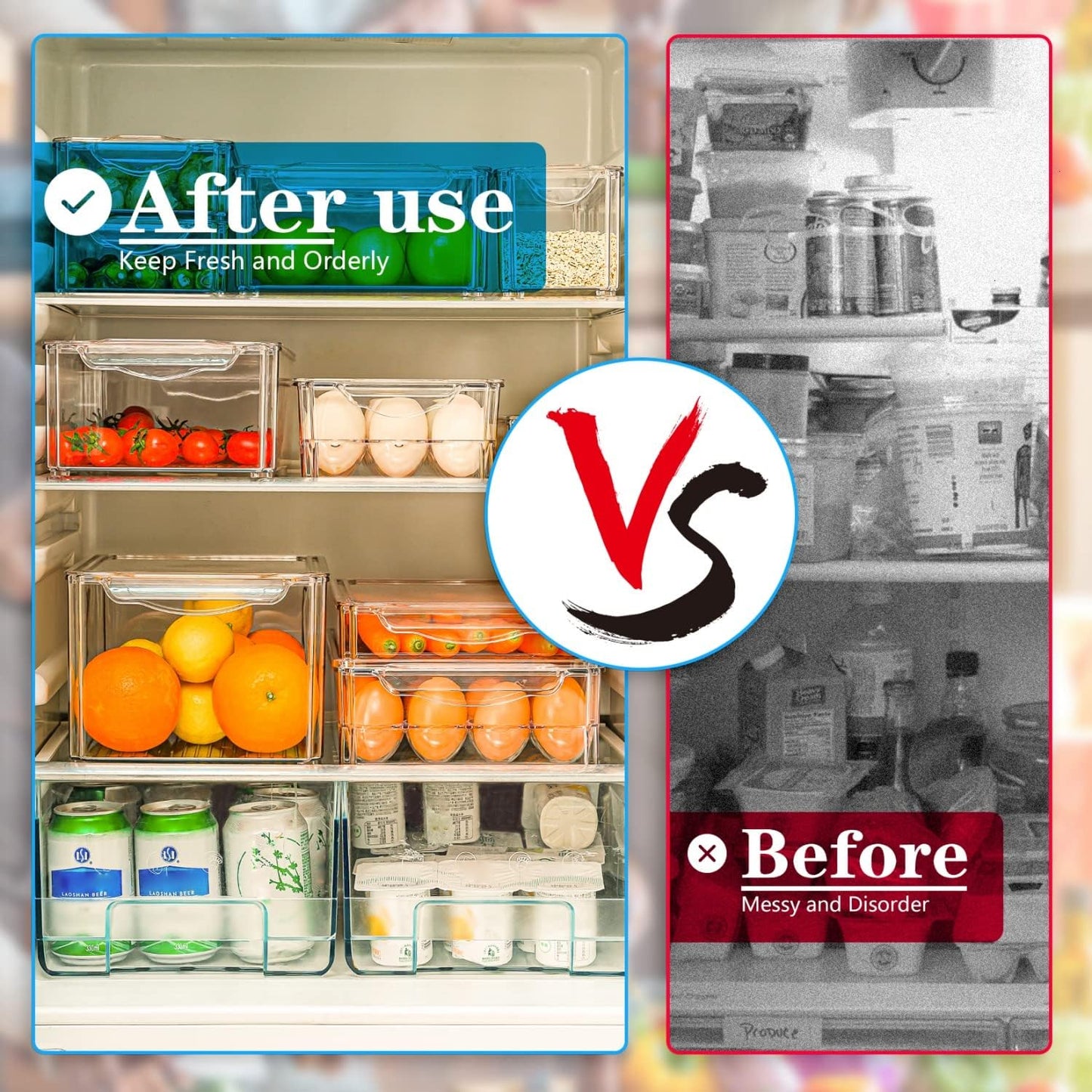 10-Piece Stackable Fridge Organizer Set with Lids for Food Storage