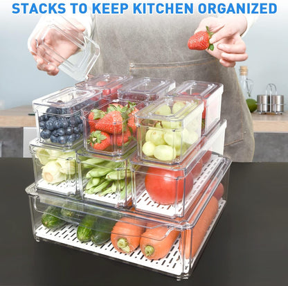 10-Piece Stackable Fridge Organizer Set with Lids for Food Storage