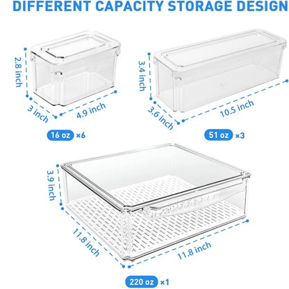 10-Piece Stackable Fridge Organizer Set with Lids for Food Storage