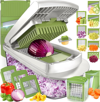 10 in 1 Vegetable Chopper with 8 Interchangeable Blades Container