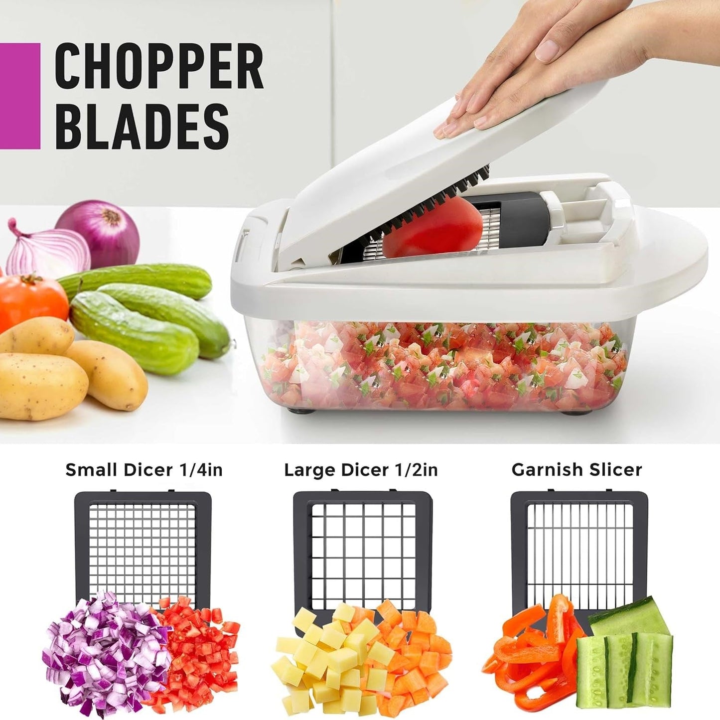 10 in 1 Vegetable Chopper with 8 Interchangeable Blades Container