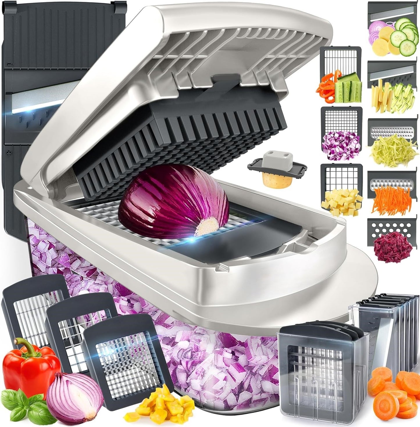 10 in 1 Vegetable Chopper with 8 Interchangeable Blades Container