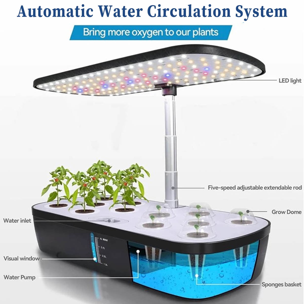 12 Pod Hydroponic Growing System Indoor Garden Kit LED Grow Light Smart Planter