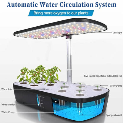 12 Pod Hydroponic Growing System Indoor Garden Kit LED Grow Light Smart Planter