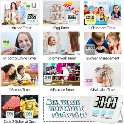 2-Pack Digital Kitchen Timers Magnetic Countdown Stopwatch