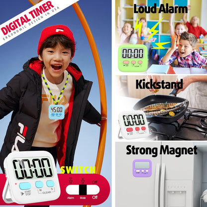 2-Pack Digital Kitchen Timers Magnetic Countdown Stopwatch
