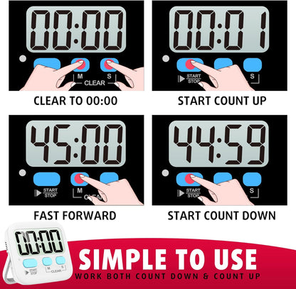 2-Pack Digital Kitchen Timers Magnetic Countdown Stopwatch