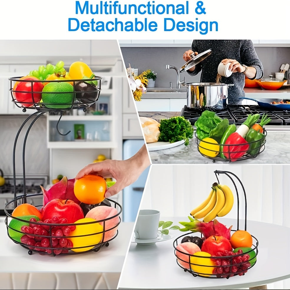 2 Tier Fruit Basket Kitchen Organizer Banana Hanger