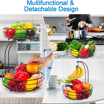 2 Tier Fruit Basket Kitchen Organizer Banana Hanger